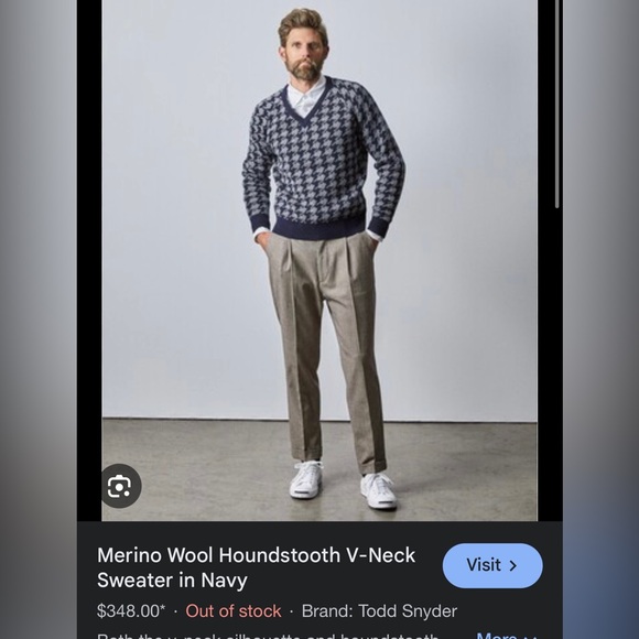 Todd Snyder $348 Merino Wool Houndstooth V-Neck Sweater in Navy Size XS - Picture 12 of 15